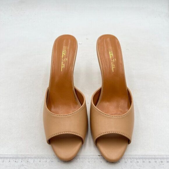 Milooey shoes Women's Kitten Low Heels Peep Toe Heeled Slide Sandals ,Nude - Picture 3 of 8